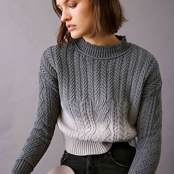 Anthropologie Marci Dip-dyed Cable-knit Sweater Gray Ombre Size XS - Picture 1 of 5